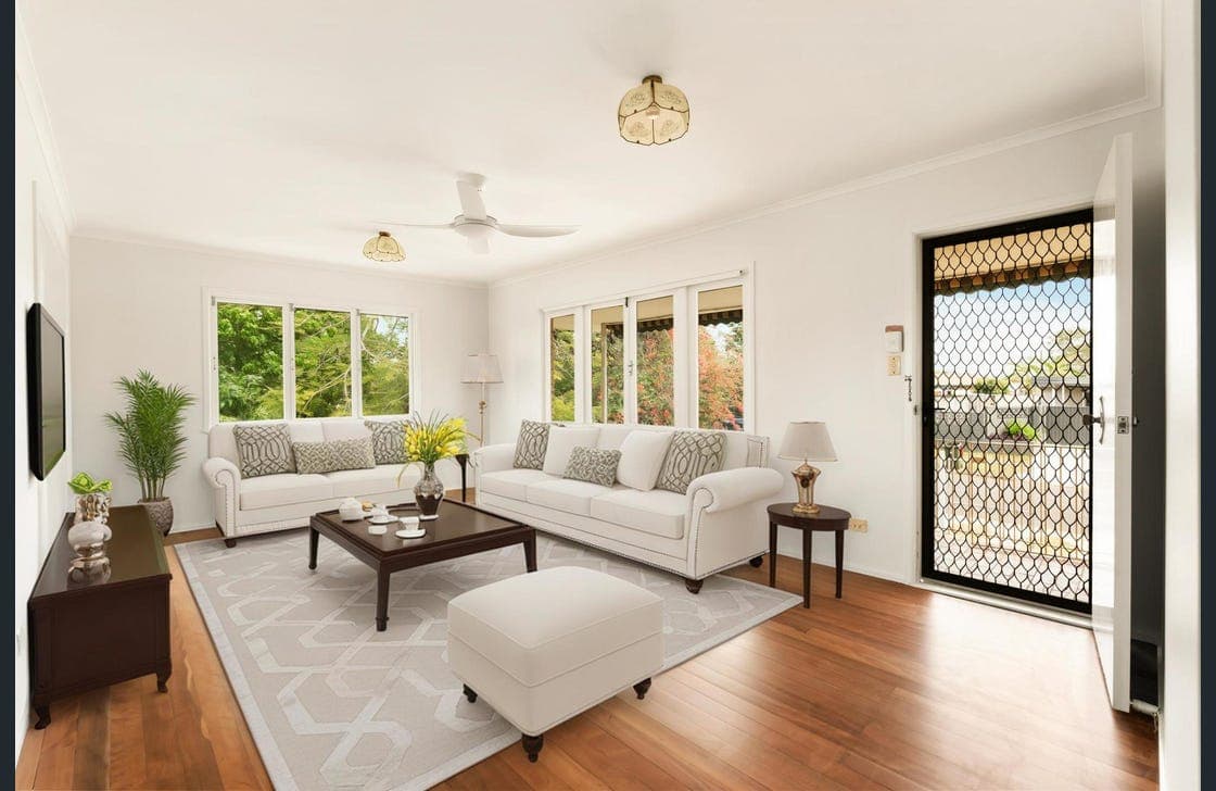 Freshly painted Brisbane living room with natural light and neutral palette
